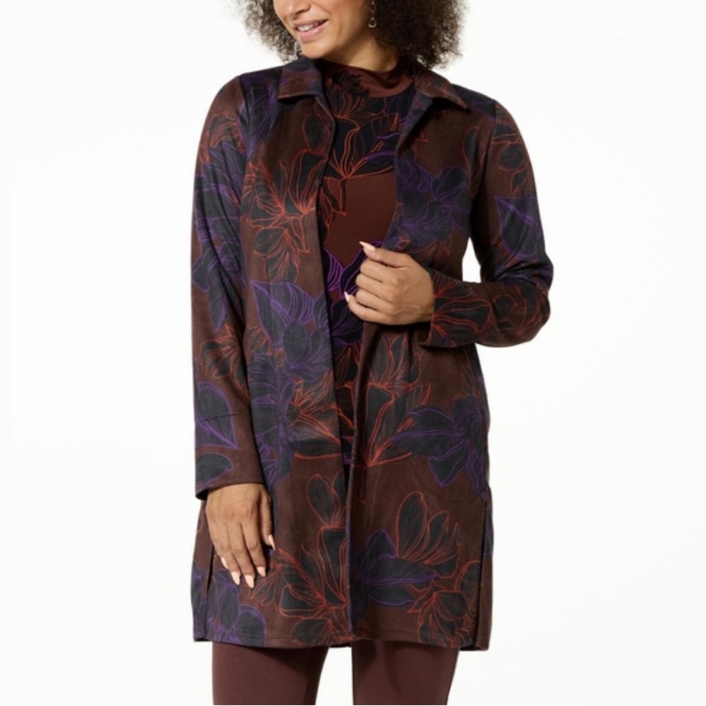 IMAN Global Chic Luxe Faux Suede Topper on Brown Size Medium Petite